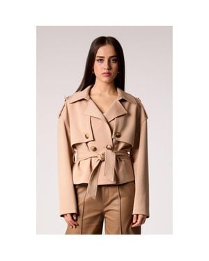 Blue Revival Charli Cropped Scuba Trench Coat - Brown