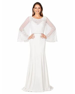LARA New York Beaded Faux-Wrap V-Neck Bridal Gown - White
