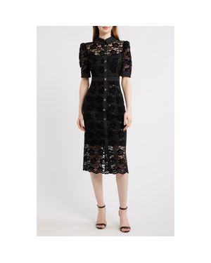 Tahari Lace Midi Shirtdress - Black