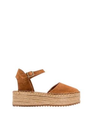 Forever & Always Shoes Viba Leather Espadrille Platform Wedge Sandals - Brown