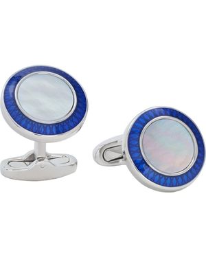 Link Up Round Mother Of Pearl Cufflinks With Border - Blue