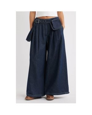 Damson Madder Mavi Pleated High Waist Wide Leg Balloon Jeans - Blue