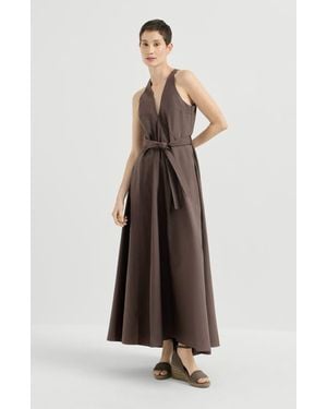 Brunello Cucinelli Techno Cotton Poplin Belted Dress - Brown