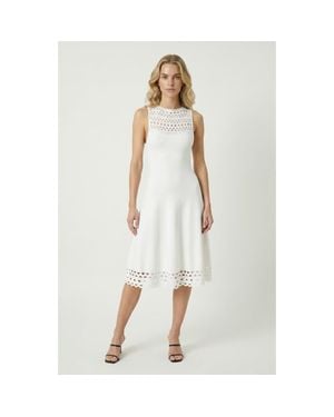 Modenaire Sleeveless High Neck Eyelet Midi Dress - White
