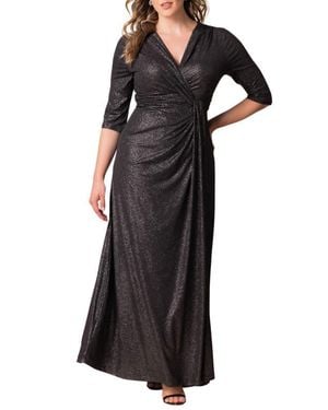 Kiyonna Romanced By Moonlight Glitter A-Line Jersey Gown - Black