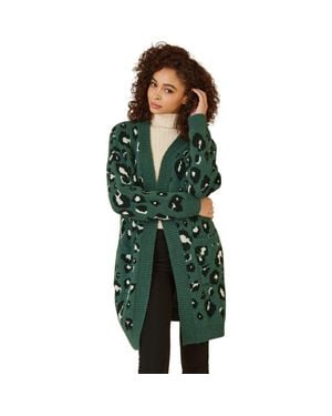 Yumi' Animal Intarsia Knit Long Cardigan - Green