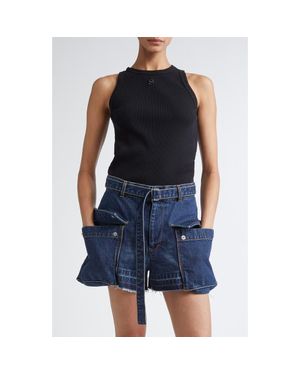 Sacai Embroidered Logo Rib Tank - Black