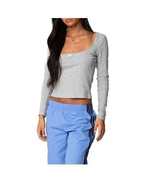Edikted Lace-Trim Stretch Cotton Knit Top - Blue