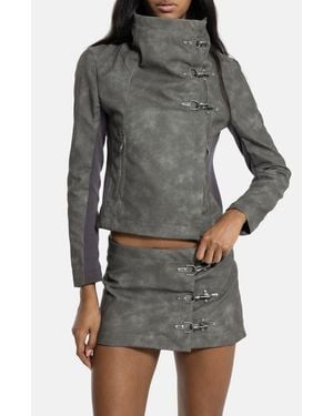 Jaded London Funnel Neck Faux Leather Jacket - Black