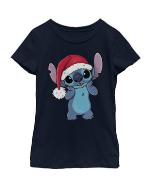 Lilo Et Stitch Girls' Santa Surprise Graphic Tee - Blue