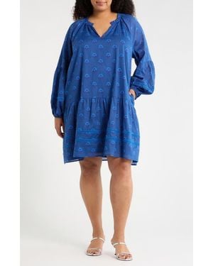 Sugarlips Briza Floral Print Long Sleeve Minidress - Blue