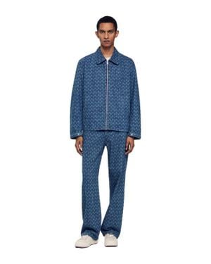 Sandro Rope Motif Denim Jacket - Blue