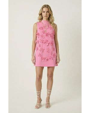 Modenaire Sleeveless Mini Dress With 3D Floral Applique Detail - Pink