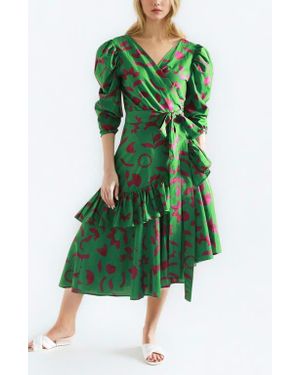 Jessie Zhao New York Garden Cotton Silk Wrap Dress - Green