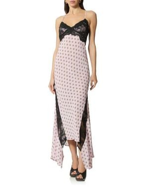 AFRM Vince Crocus Scarf Print Lace Detail Slipdress - Pink