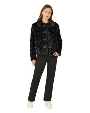 Yumi' Textured Faux Fur Jacket - Black