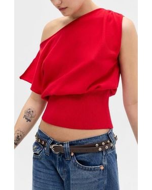 BDG Bailey Boat Neck Knit Crop Top - Red