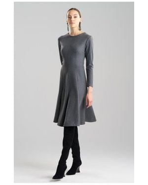 Natori Double Jersey Fluted Hem Long Sleeve Midi Dress - Gray
