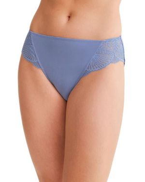 Fleur't Belle Epoque Lace Trim Microfiber Briefs - Blue