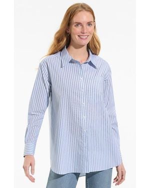 Lands' End No Iron Oversized Poplin Extra Long Tunic - Blue