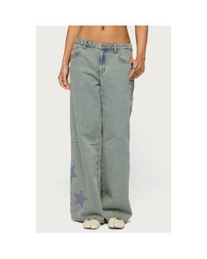 Edikted Trish Stars Low Rise Wide Leg Jeans - Gray