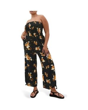 City Chic Aruba Floral Strapless Jumpsuit - Black