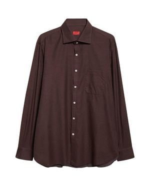 Isaia Cotton & Cashmere Button-Up Shirt - Brown