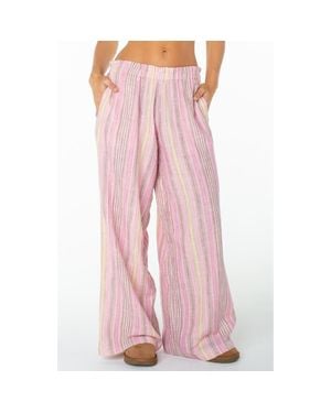 Roxy Offshore Stripe Wide Leg Cotton Pants - Pink