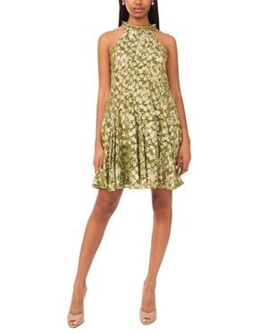 Cece Metallic Leaf Print Dress - Yellow