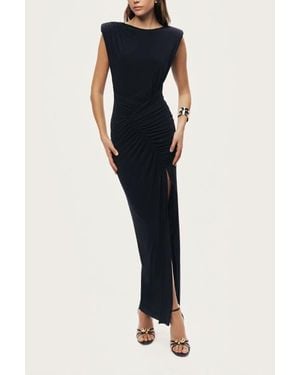Nocturne Ruched Side-Slit Maxi Dress - Blue