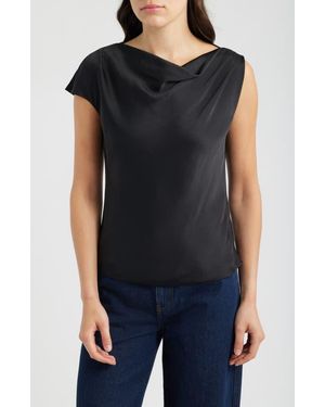 Theory Cowl Neck Single Short Sleeve Satin Top - Black
