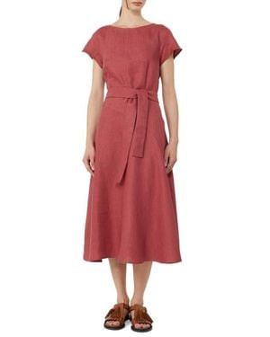 Weekend by Maxmara Esordio Belted Linen Canvas A-Line Midi Dress - Red
