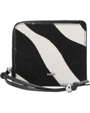 Mango Zebra Print Genuine Calf Hair Wallet - Black