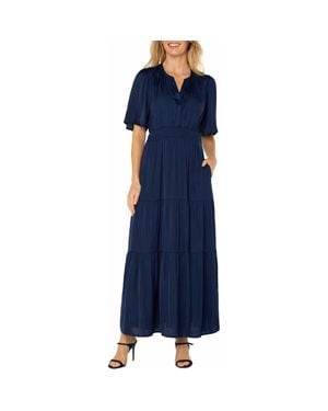 Liverpool Los Angeles Smock Waist Tiered Maxi Dress - Blue