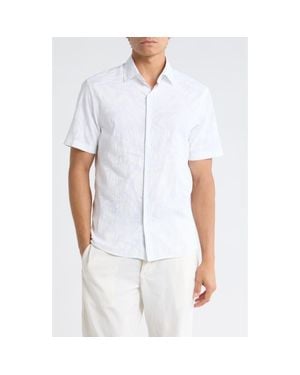 Robert Barakett Makul Tonal Print Short Sleeve Stretch Cotton Button-Up Shirt - White