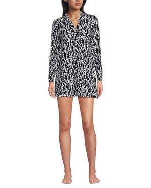 Lands' End Cotton Jersey Long Sleeve Hooded Swim Cover-Up Dress - Black
