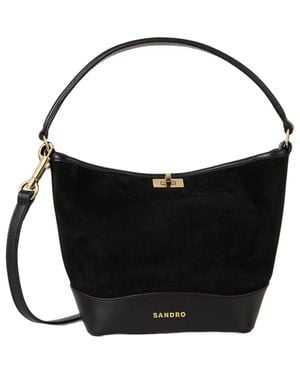 Sandro Mini Tangoso Suede And Leather Bag - Black