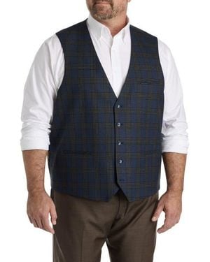 Oak Hill by DXL Big & Tall Glen Plaid Vest - Blue