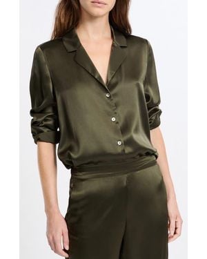 Etam Pearly Silk Chemise Button-Up Pajama Shirt - Green