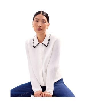 Ro&zo Long Sleeve Stitch Collar Cardigan - White