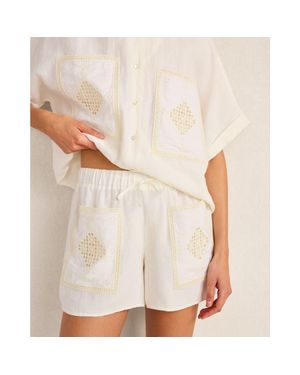 Haven Well Within Organic Cotton Linen Embroidered Pocket Shorts - Natural