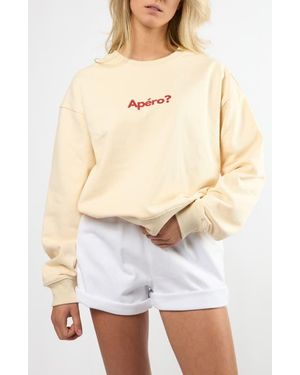 Viens Avec Moi The Apéro? Cotton Graphic Sweatshirt - White
