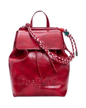 Desigual Mini Logo Embossed Convertible Faux Leather Backpack - Red