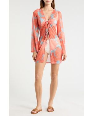 Hutch Tie Front Long Sleeve Cover-Up - Red