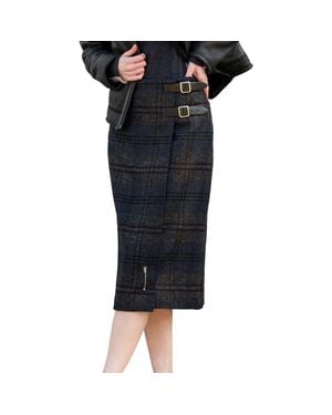 Celtic & Co. Midi Celt Kilt Plaid Skirt - Black