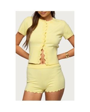 Edikted Rosie Scallop Placket Short Sleeve Cardigan - Yellow