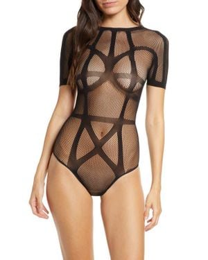 HAUTY Strappy Fishnet Bodysuit - Brown