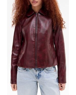 BDG Fitted Embossed Faux Leather Jacket - Red