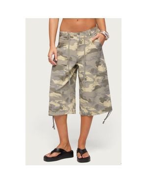 Edikted Camo Low Rise Cargo Bermuda Shorts - Natural