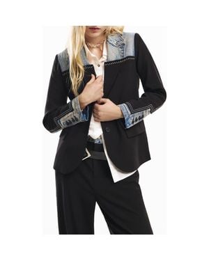 Desigual Mixed Media Blazer - Black